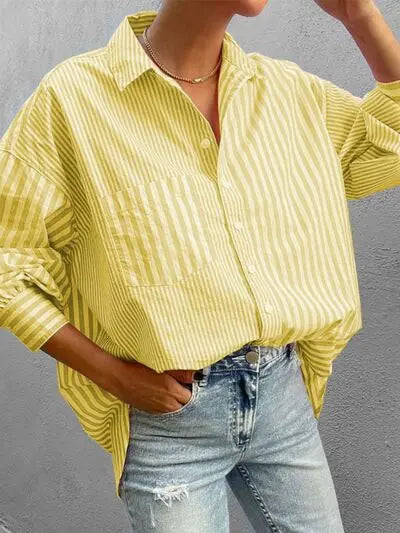 'Primrose' Striped Button Up Long Sleeve Shirt - Celes Fashion